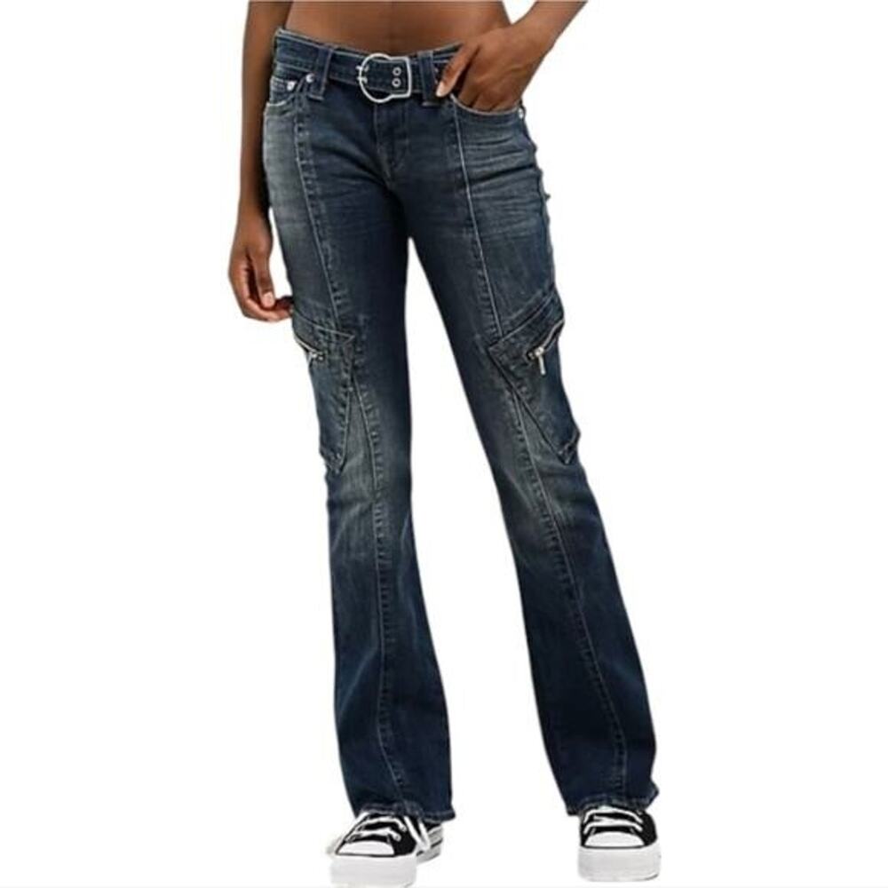 True Religion Bootcut Jeans Womens Dark Wash Denim Zipper Pocket Detail